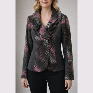 Vex Collection Rose Collar Knit Blazer Jacket - Grey & Pink | EU 40